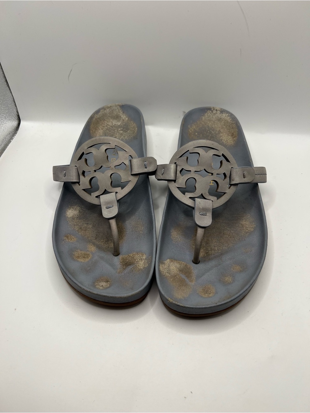 Tory Burch Gray Logo‎ Logo-Thong Sandals